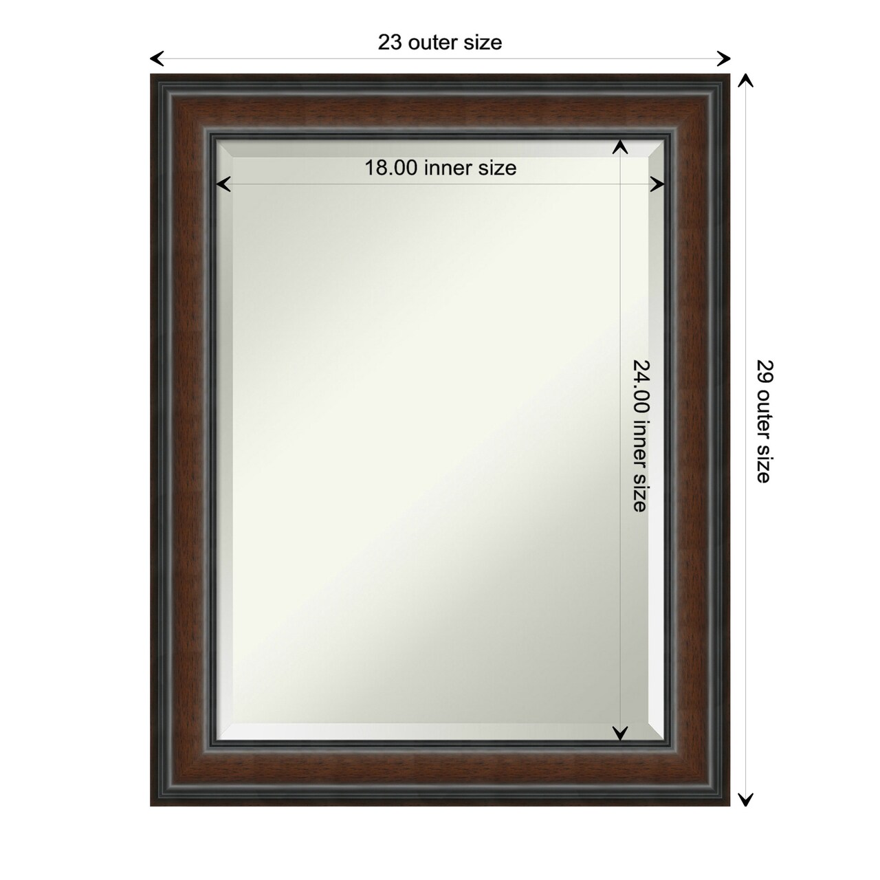 Beveled Wood Bathroom Wall Mirror, Cyprus Walnut Narrow Frame